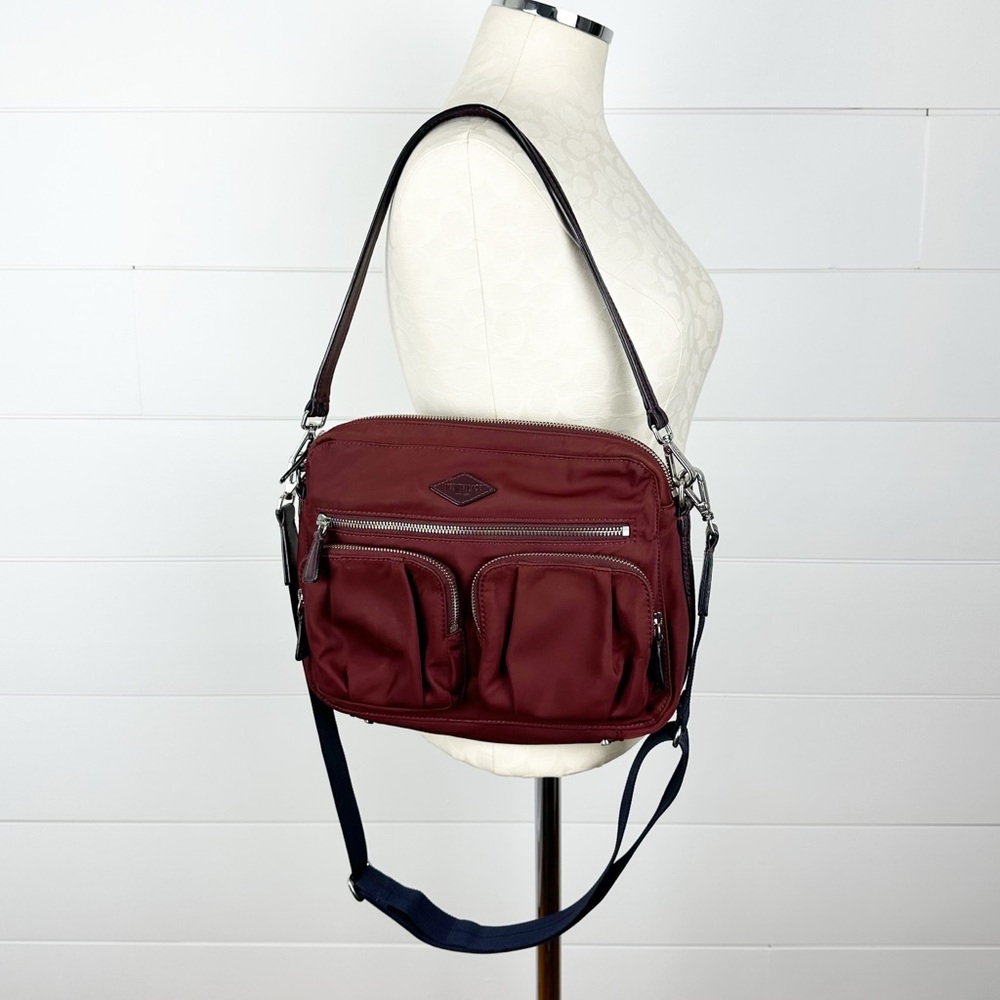 MZ Wallace Roxy Nylon Leather Crossbody Shoulder Bag Red Burgundy